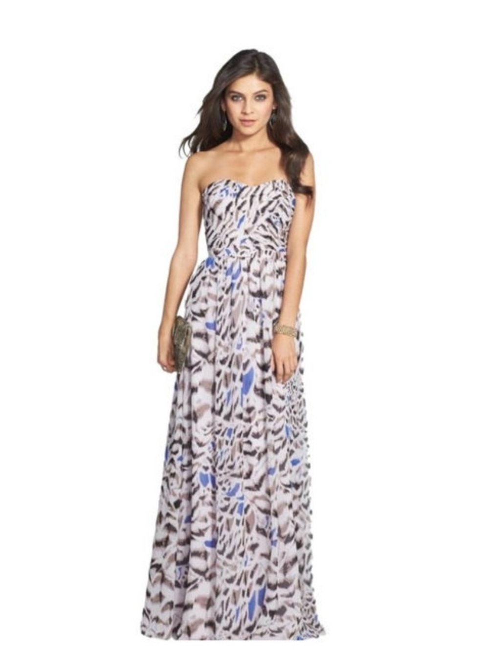 Anthropologie Erin Fetherston Strapless Abstract Animal Print Maxi Dress Gown